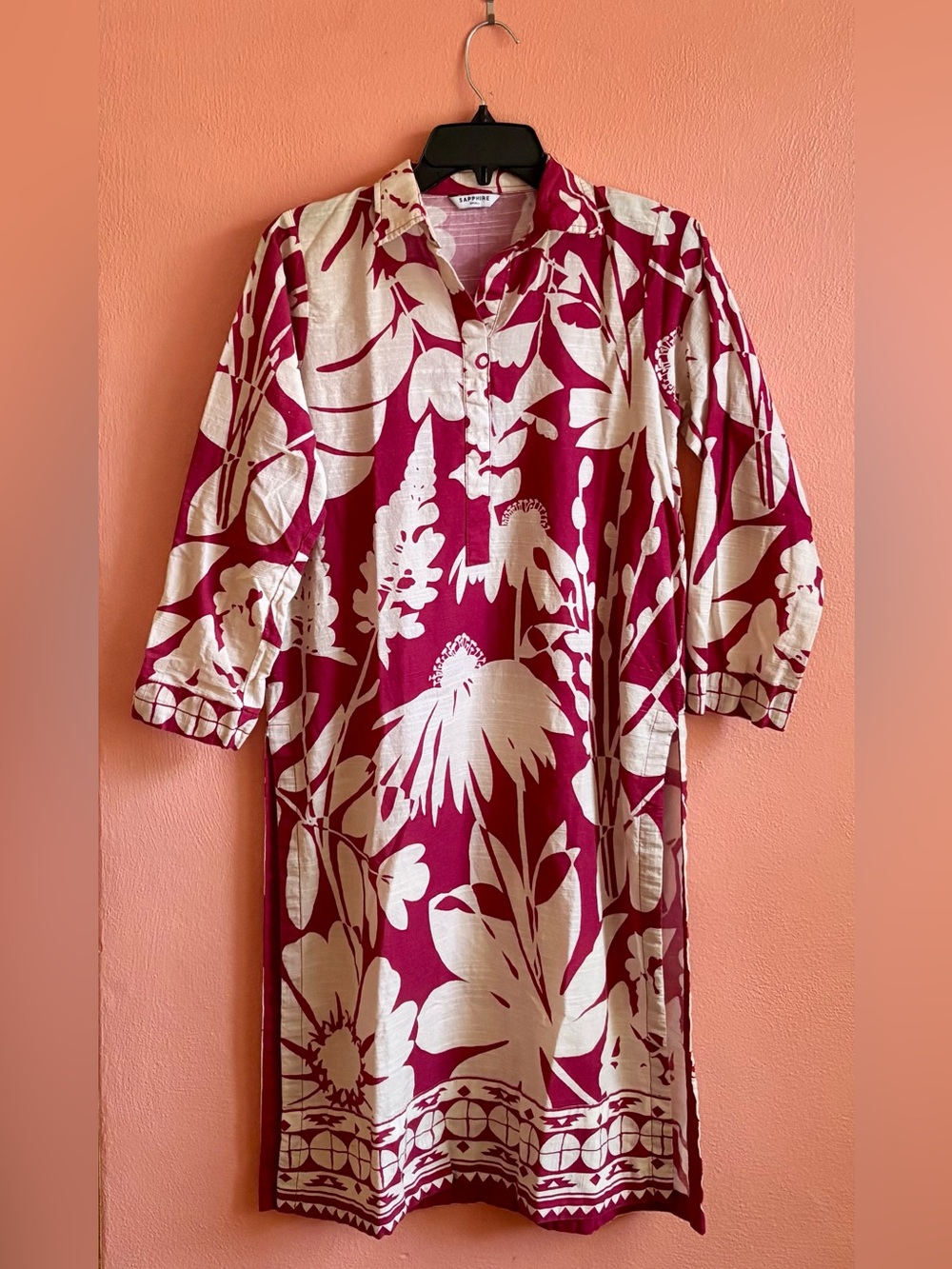 Sapphire Floral Linen Dress in Berry & Ivory